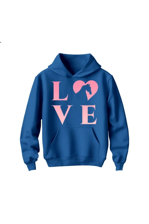 Bluza dziecięca z kapturem z nadrukiem LOVE - niebieska