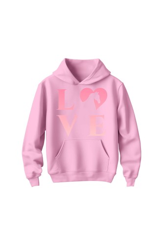 Bluza dziecięca z kapturem z nadrukiem LOVE - różowa
