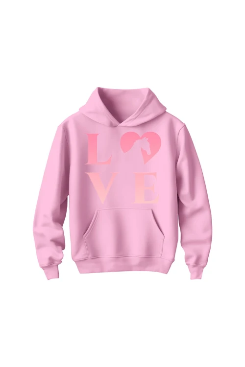 Bluza dziecięca z kapturem z nadrukiem LOVE - różowa
