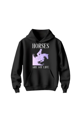 Bluza dziecięca z kapturem Horses Are My Life - czarna