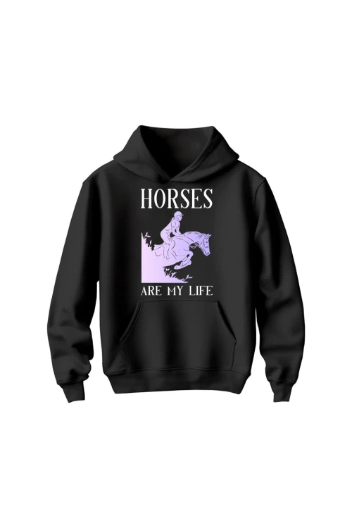 Bluza dziecięca z kapturem Horses Are My Life - czarna