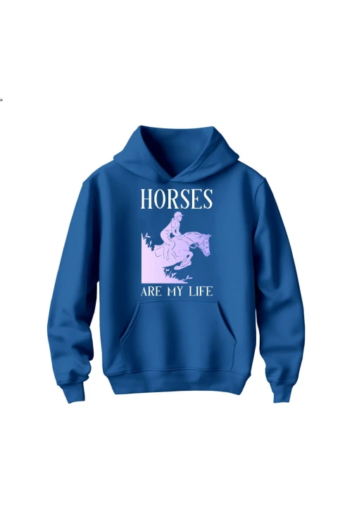 Bluza dziecięca z kapturem Horses Are My Life - niebieska