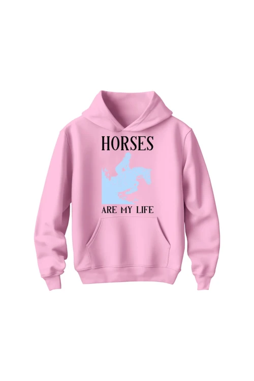 Bluza dziecięca z kapturem Horses Are My Life - różowa