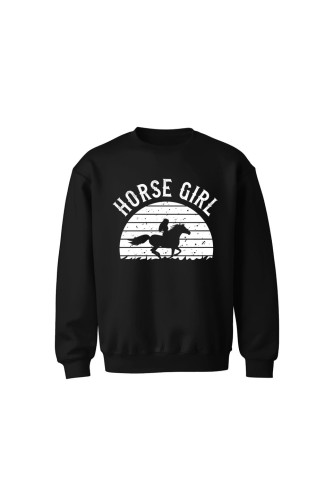 Bluza dziecięca bez kaptura Horse Girl - czarna
