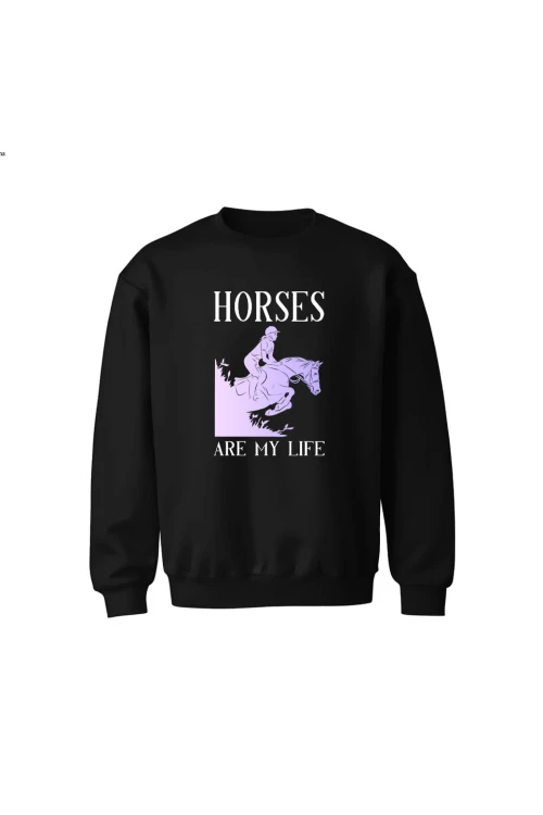 Bluza dziecięca bez kaptura Horses Are My Life - czarna