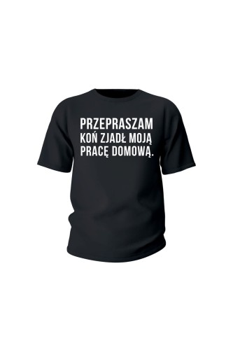 Koszulka dziecięca Przepraszam koń zjadł moją pracę domową - czarna