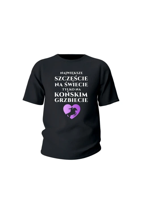 Koszulka dziecięca Największe szczęście na świecie na końskim grzbiecie - czarna