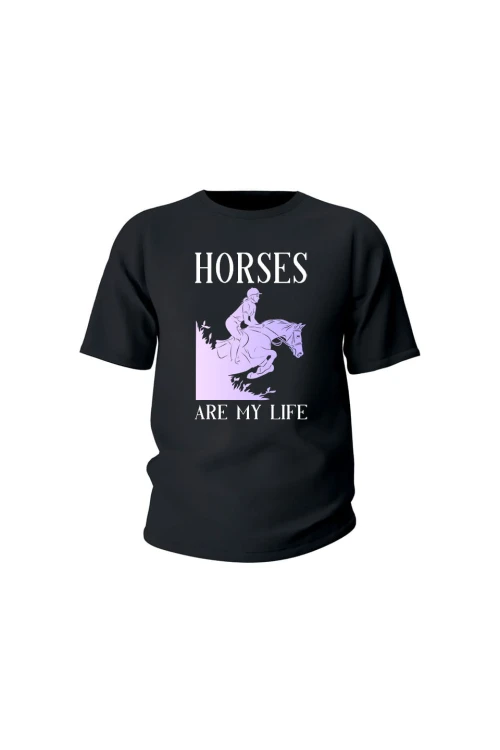 Koszulka dziecięca Horses Are My Life - czarna