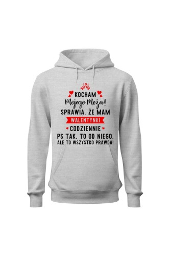 Bluza damska z kapturem Kocham mojego męża - szara