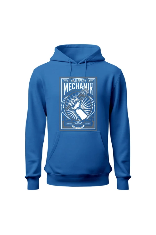 Bluza z kapturem Najlepszy mechanik retro poster - niebieska