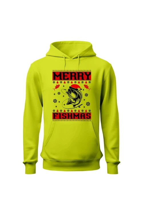 Bluza męska z kapturem Merry Fishmas - limonka