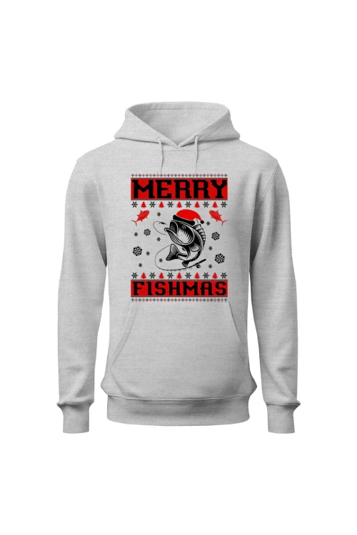 Bluza męska z kapturem Merry Fishmas - szara