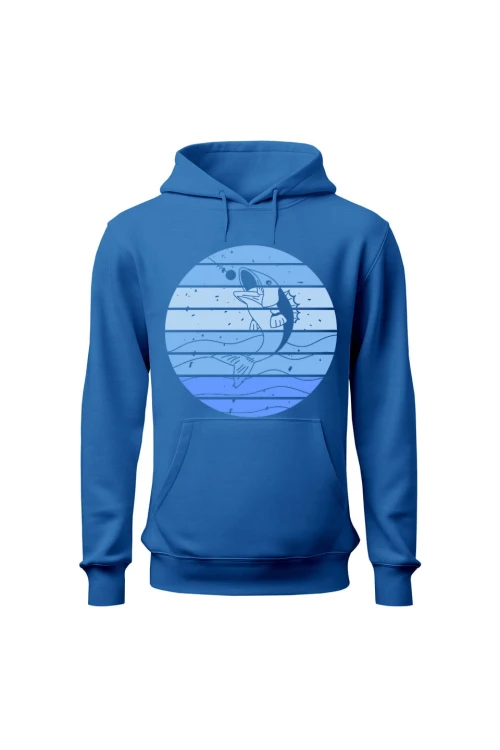 Bluza męska z kapturem  z Rybą - niebieska