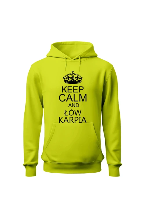 Bluza męska z kapturem Keep Calm and łów karpia - limonka