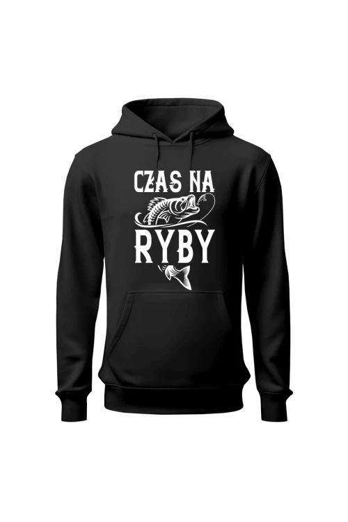 Bluza męska z kapturem Czas na ryby - czarna