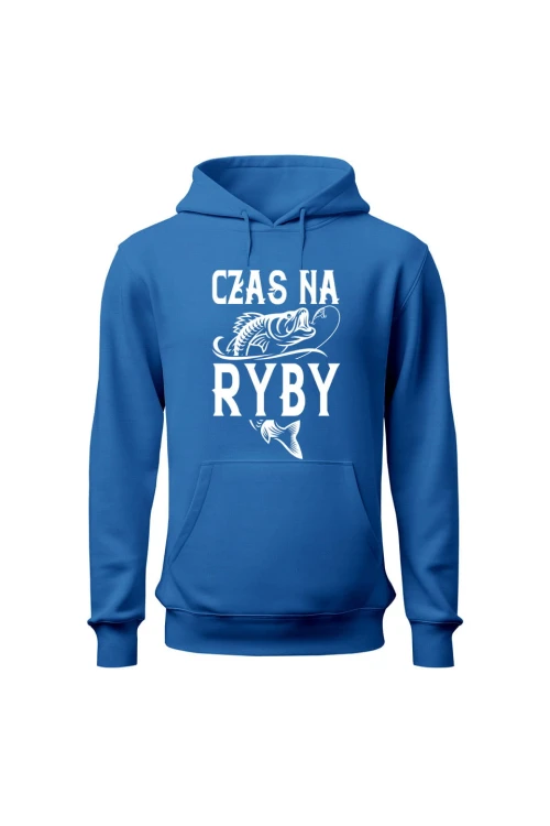 Bluza męska z kapturem Czas na ryby - niebieska