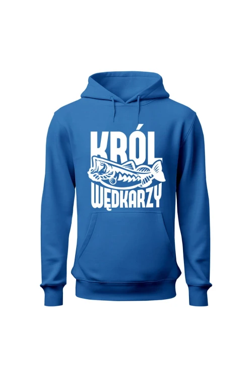 Bluza męska z kapturem Król wędkarzy - niebieska