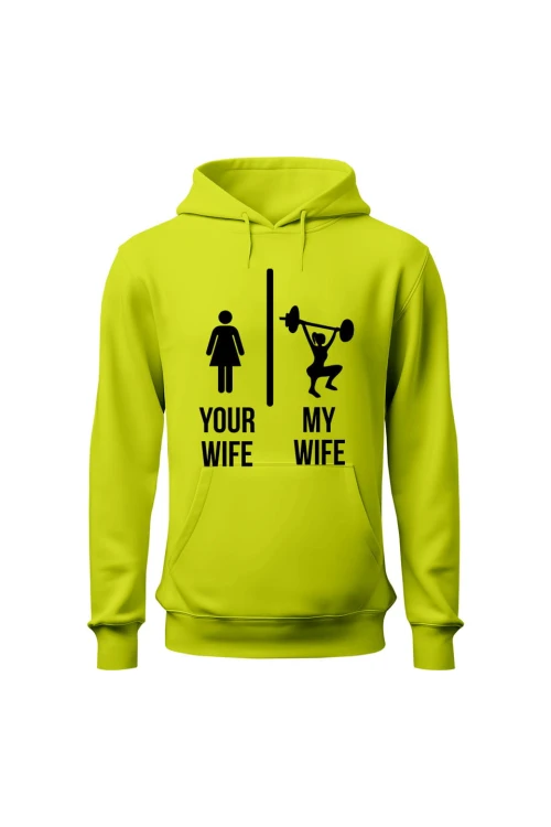 Bluza męska z kapturem Twoja Żona vs Moja Żona - limonka