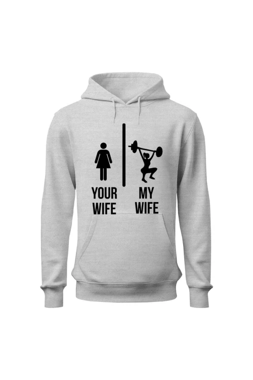 Bluza męska z kapturem Twoja Żona vs Moja Żona - szara