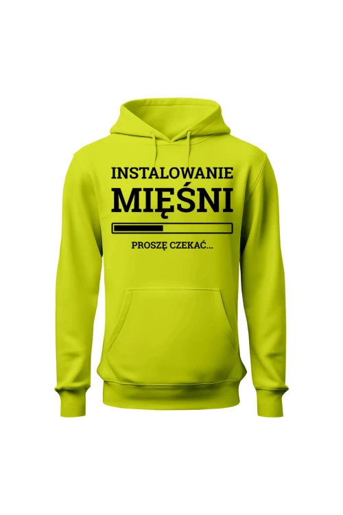 Bluza męska z kapturem Instalowanie mięśni Proszę czekać - limonka