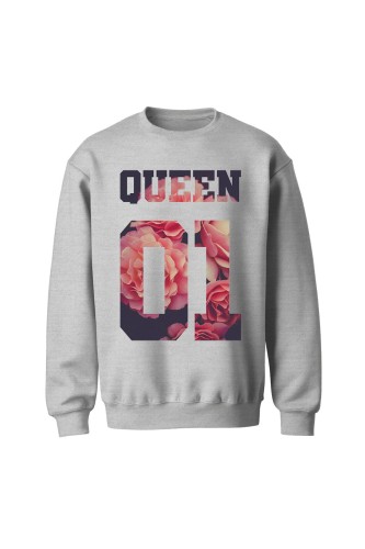 Bluza bez kaptura Queen 01 - szara