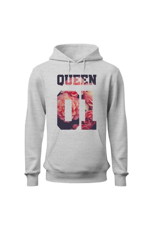 Bluza damska z kapturem Queen 01 - szara