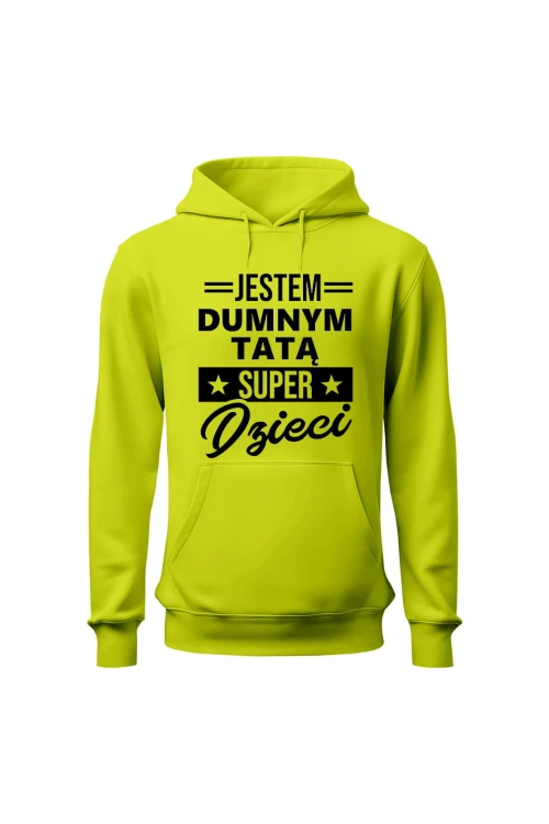 Bluza męska z kapturem Dumny Tata Super Dzieci - limonka