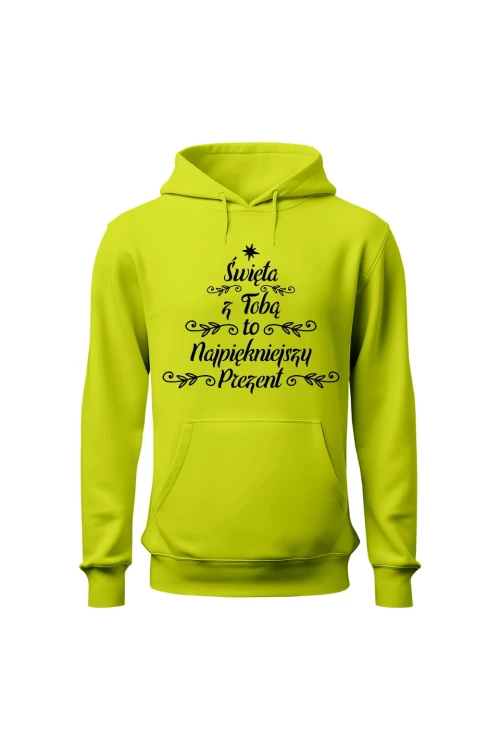 Bluza męska z kapturem Święta z Tobą to najpiękniejszy prezent - limonka