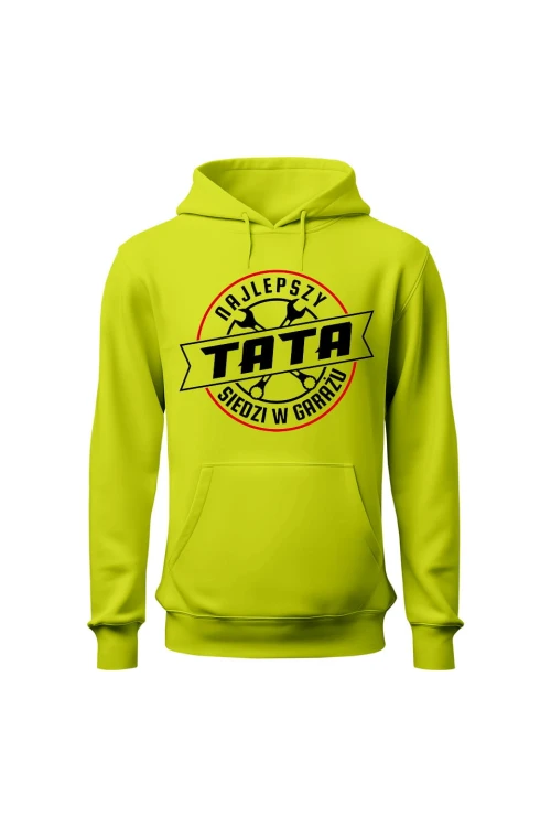 Bluza męska z kapturem Najlepszy tata siedzi w garażu - limonka