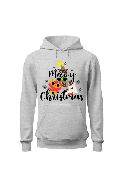 Bluza męska z kapturem Meowy Christmas - szara