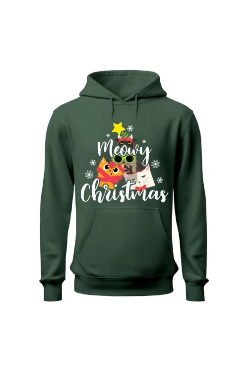Bluza męska z kapturem Meowy Christmas - zielona