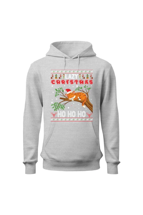 Bluza męska z kapturem Lazy christmas ho ho ho - szara