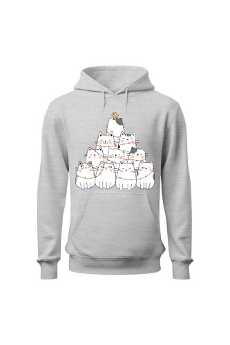 Bluza męska z kapturem Z choinką z kotków - szara