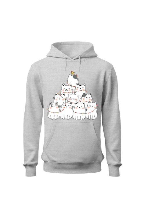 Bluza męska z kapturem Z choinką z kotków - szara