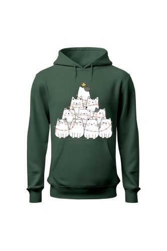Bluza męska z kapturem Z choinką z kotków - zielona