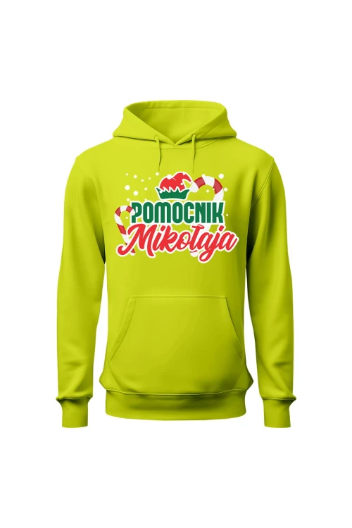 Bluza męska z kapturem Pomocnik Mikołaja - limonka