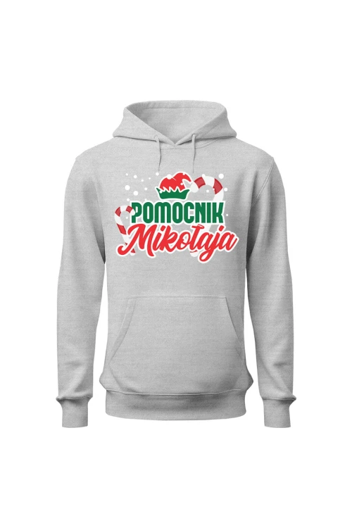 Bluza męska z kapturem Pomocnik Mikołaja - szara