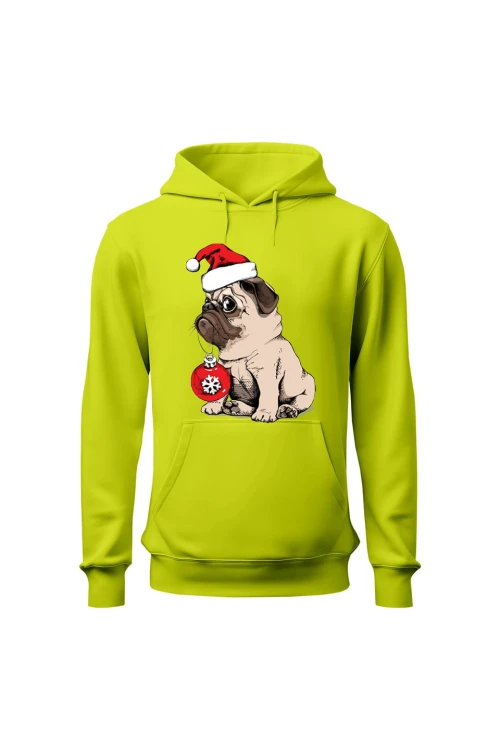 Bluza męska z kapturem Świąteczny piesek - limonka