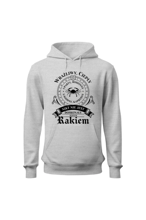 Bluza męska z kapturem Nikt nie jest doskonały jestem Rakiem - szara