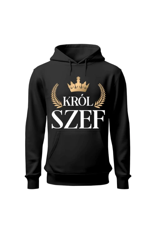 Bluza męska z kapturem Król szef - czarna