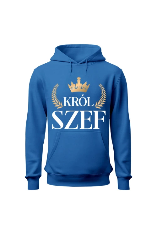 Bluza męska z kapturem Król szef - niebieska
