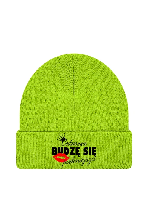Czapka zimowa Codziennie budzę się piękniejsza - limonka