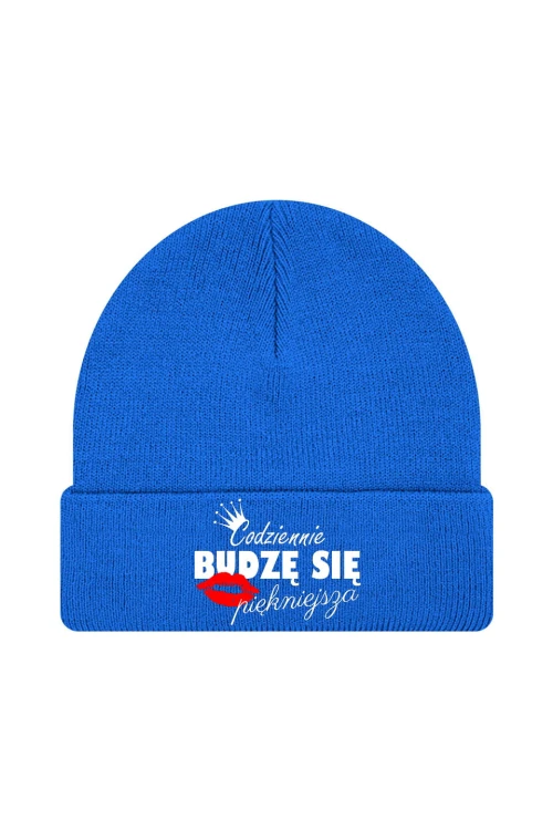 Czapka zimowa Codziennie budzę się piękniejsza - niebieska