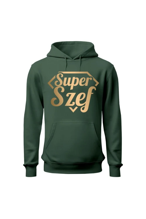 Bluza męska z kapturem Super szef - zielona