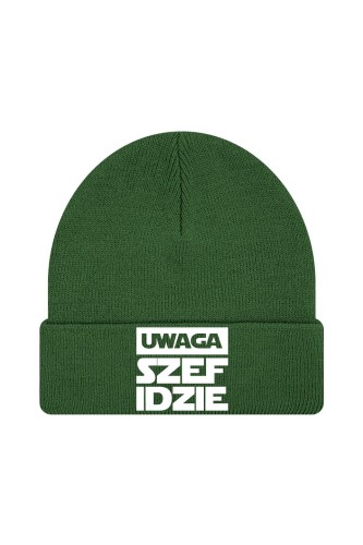 Czapka zimowa Uwaga szef idzie - ciemnozielona