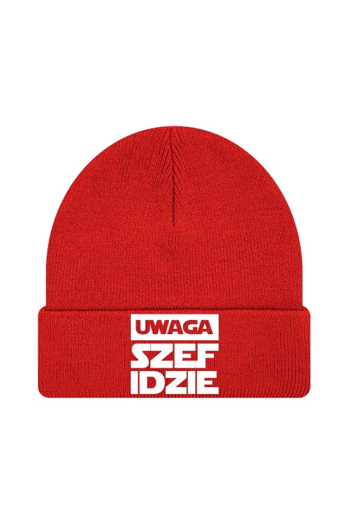 Czapka zimowa Uwaga szef idzie - czerwona
