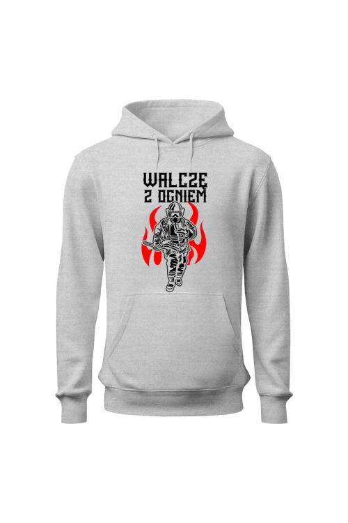 Bluza męska z kapturem Walczę z ogniem - szara