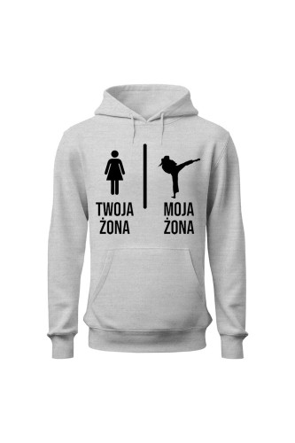Bluza męska z kapturem Twoja żona vs Moja żona judo - szara
