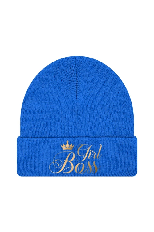 Czapka zimowa Girl Boss złoty nadruk - niebieska