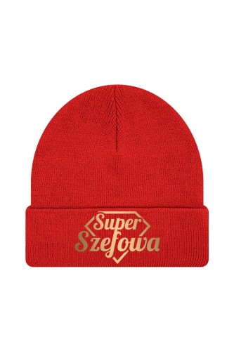 Czapka zimowa Super Szefowa złoty nadruk - czerwona